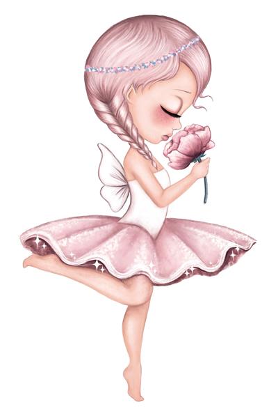 طرح نقاشی فرشته صورتی با لباس باله ایده لوکس برای تابلو دکوراتیو، روتختی و پوستر دیواری اتاق دخترانه
