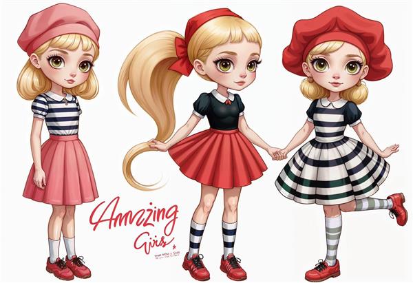 طرح اروپایی دختران شیک‌پوش با کلاه بره برای پوستر دیواری آموزشگاه زبان و دکوراسیون مزون لباس مجلسی دخترانه