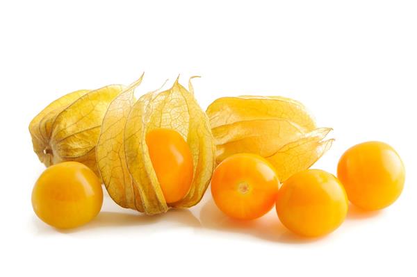 تصویر استوک میوه فیسالیس (عروس پشت پرده) رسیده و نارنجی با غلاف کاغذی مناسب برای پوستر دیواری آشپزخانه مدرن و منوی رستوران گیاهی