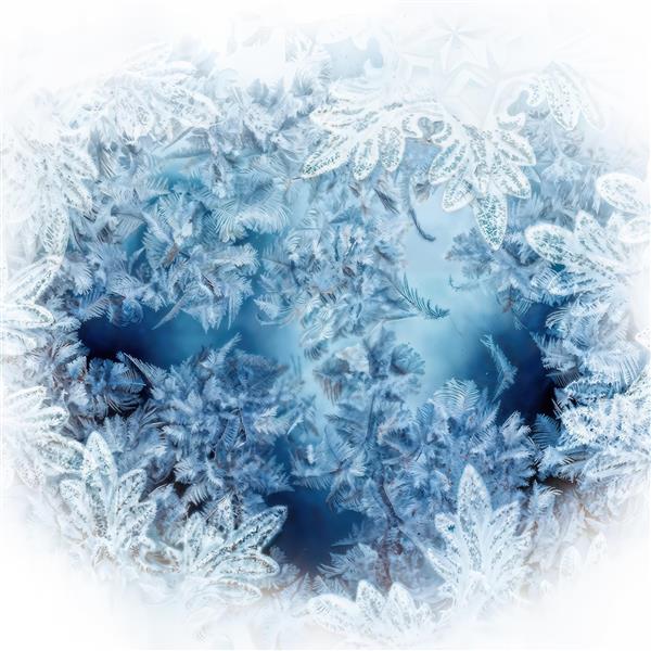 طرح انتزاعی کریستال‌های یخ و برف به شکل دایره مناسب چاپ شیشه سکوریت و پوستر دیواری زمستانی