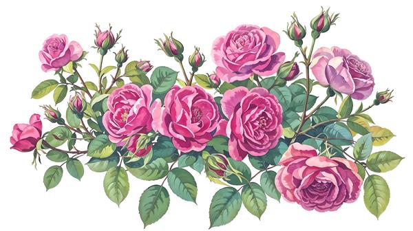 طرح افقی شاخه گل رز محمدی صورتی بسیار باکیفیت ویژه پوستر دیواری عریض و حاشیه دیوار