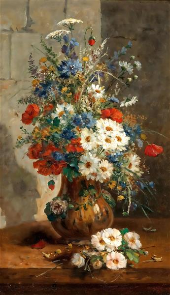 پوستر دیواری طرح نقاشی قدیمی از گل‌های صحرایی و بابونه برای خانه‌های با سبک دکوراسیون روستیک