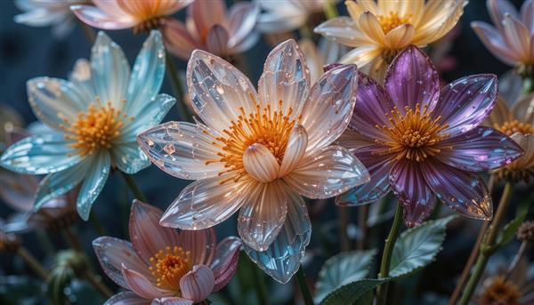 تصویر باکیفیت گلهای نیلوفر کریستالی با شبنم برای پوستر دیواری سالن‌های زیبایی و کلینیک‌ها