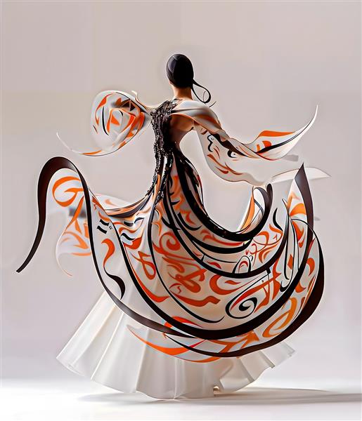 طرح گرافیکی رقص سماع با لباس خطاطی نستعلیق برای پوستر دیواری فضاهای هنری، رستوران‌های سنتی و کافه