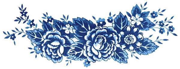 طرح حاشیه گل‌گلی آبی و سرمه‌ای به سبک سنتی چینی برای چاپ روی ظروف تزئینی، پرده آشپزخانه و کوسن‌های فانتزی با قابلیت تکرار طرح