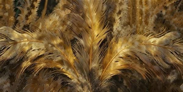 تصویر هنری پرهای طلایی و قهوه‌ای با بافت نرم مخصوص پوستر دیواری مدرن پشت مبل و دیوار دکوراتیو اتاق کار