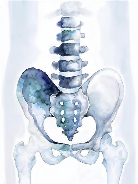 آناتومی لگن و ستون فقرات با سبک هنری آبرنگ ویژه پوستر دیواری مراکز توانبخشی و ارتوپدی