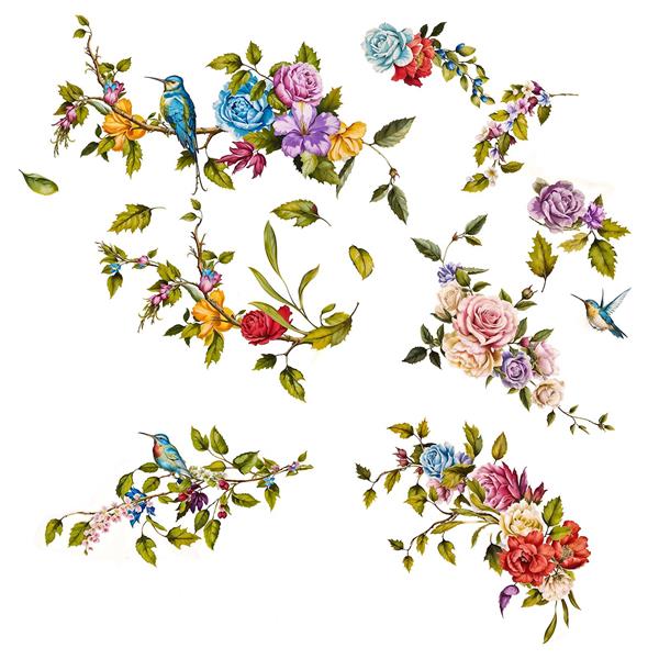 الگوهای پراکنده گل و مرغ مینیاتوری مناسب برای طراحی کتاب‌های کودکان و کاغذ دیواری اتاق کودک