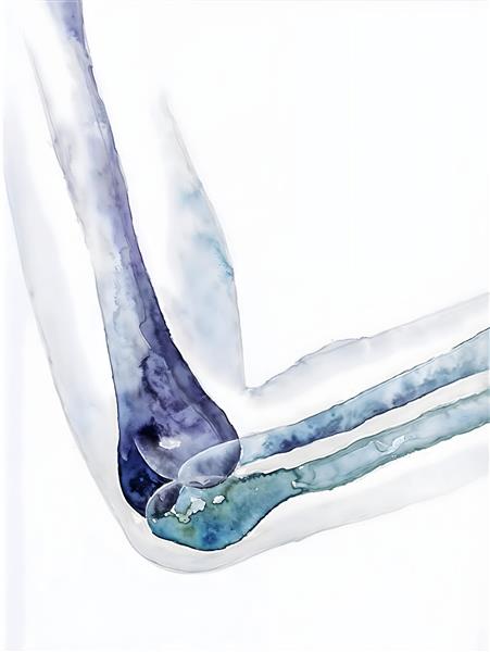 طرح آبرنگی آناتومی مفصل آرنج با رنگ بندی ملایم جهت پوستر دیواری مراکز درمانی و سالن های ورزشی