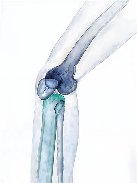 تصویر علمی آبرنگی مفصل زانو برای دکوراسیون مطب ارتوپدی، کلینیک فیزیوتراپی و پوشه های پزشکی
