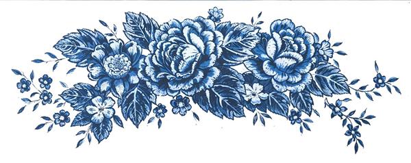 طرح اسلیمی گل های آبی ملوانی با سبک چینی مناسب برای چاپ روتختی، پرده و ظروف دکوراتیو