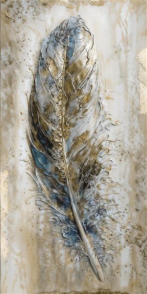 تصویر هنری تک پر با رگه های طلایی و آبی تیره ویژه چاپ پوستر دیواری سه بعدی و بوم نقاشی لابی