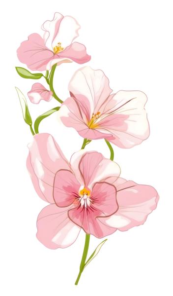 وکتور گل‌های ختمی صورتی با ساقه سبز در پس‌زمینه سفید مناسب برای چاپ پرده، کوسن و دفترچه‌های فانتزی