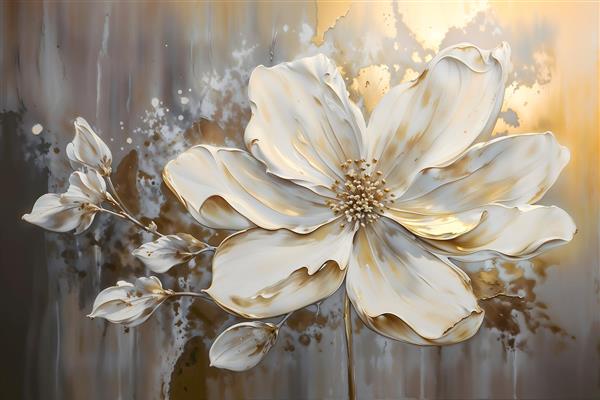 طرح افقی گل برجسته با رنگ‌های کرم و طلایی ویژه پوستر دیواری پذیرایی، بالای تخت خواب و لابی هتل