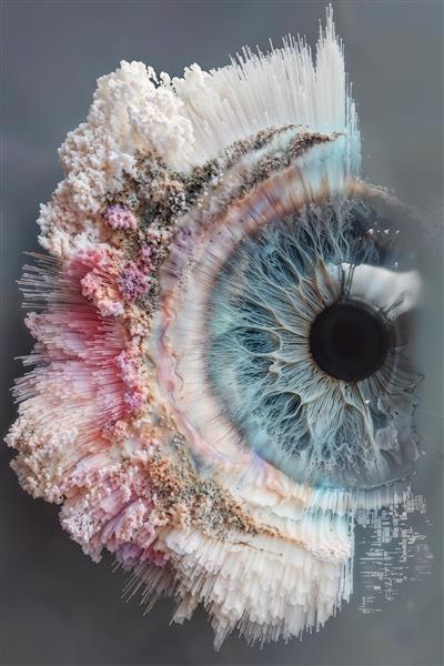 طرح انتزاعی ترکیب بافت مرجانی و عنبیه چشم رنگی با جزئیات خیره‌کننده برای پوستر دیواری خاص و قاب‌های دکوراتیو مدرن