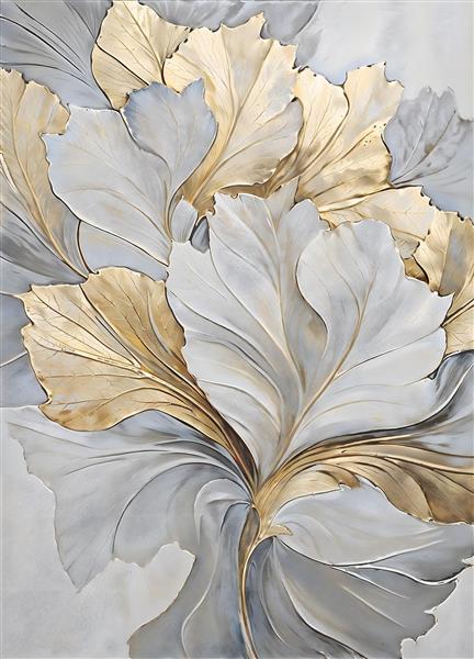 تصویر انتزاعی گل های درشت نقره ای و طلایی با استایل مدرن برای پوستر دیواری اتاق پذیرایی و چاپ روی کوسن و پرده های تصویری