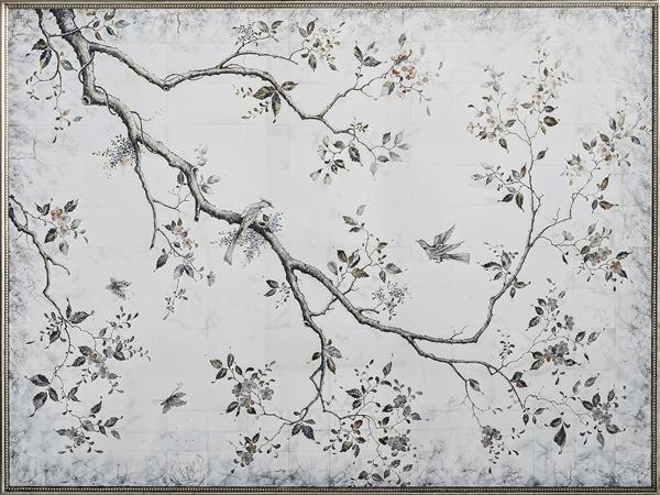 طرح نقاشی شاخه و پرنده سبک کلاسیک و وینتیج برای پوستر دیواری اتاق خواب و راهرو با قابلیت تولید به صورت کاغذ دیواری سفارشی