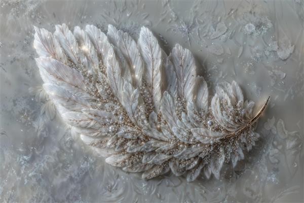 تصویر باکیفیت پر قو سفید و جواهرنشان برای پوستر دیواری اتاق خواب مستر و مزون های لوکس ایده آل جهت چاپ پرده تصویری و روتختی