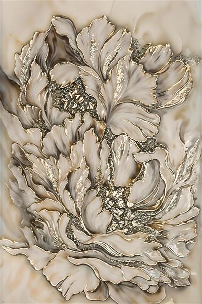 طرح گل پیونی برجسته با تزیینات اکلیلی و نگین‌های درخشان مخصوص پوستر دیواری اتاق خواب مستر