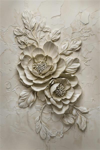 گچ‌بری مدرن طرح گل رز برجسته سفید برای پوستر دیواری سه بعدی تالار پذیرایی و لابی هتل‌های مجلل