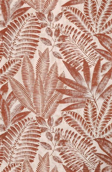 پوستر دیواری مدرن با طرح برگ‌های استوایی رنگ مسی و آجری ایده‌آل برای اتاق خواب و پرده تصویری در هتل