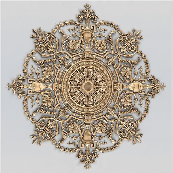 مدالیون گچ‌بری کلاسیک طلایی با جزئیات اشرافی برای پوستر دیواری سقف، لابی ویلا و چاپ روی بشقاب‌های تزئینی لوکس