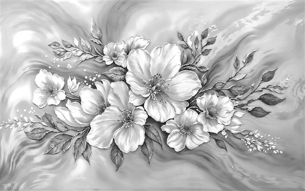 پوستر دیواری سیاه و سفید گل‌های شکوفه با تم رویایی و محو برای دکوراسیون آرایشگاه زنانه و اتاق خواب و چاپ روی دفتر فانتزی