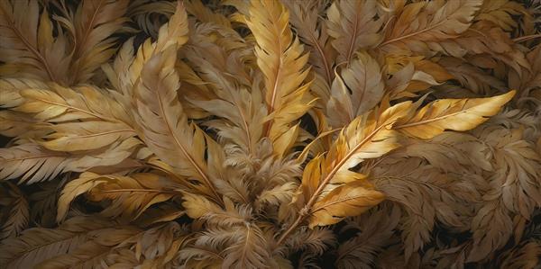 تصویر باکیفیت پرهای طلایی و قهوه‌ای لوکس برای پوستر دیواری پشت تلویزیون و چاپ روی کوسن و محصولات نساجی