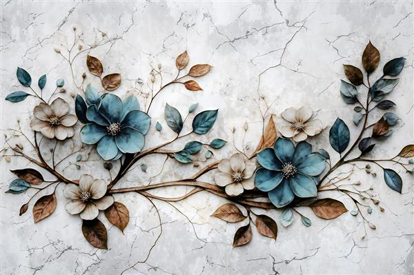 طرح هنری گل‌های فانتزی تیره و روشن با بافت کهنه برای پوستر دیواری کافه و رستوران و چاپ روی کیف و اکسسوری