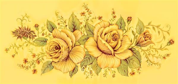 نقاشی کلاسیک گل‌های رز زرد و کرم با سبک وینتیج مناسب چاپ روی پرده و کوسن و پوستر دیواری اتاق خواب و نشیمن