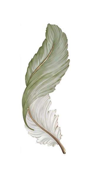 پر پرنده گرافیکی سبز زیتونی و سفید با حاشیه طلایی لوکس برای نصب در لابی هتل و پشت میز پذیرش