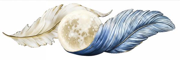 طرح گرافیکی مینیمال پر و ماه کامل برای چاپ روی روتختی، پرده و کوسن اتاق نوزاد و فضاهای مدرن آرام‌بخش