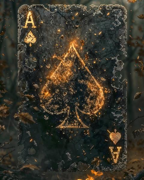 کارت بازی تک پیک با طرح سوخته و آتشین در جنگل تاریک برای چاپ پوستر دیواری کافی‌شاپ و اتاق‌های سرگرمی