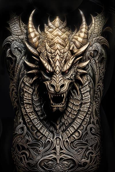 سردیس اژدهای طلایی با حکاکی‌های پیچیده مناسب برای پوستر دیواری سه بعدی و دکوراسیون داخلی گیمینگ