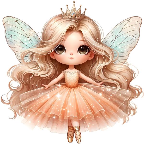 طرح فانتزی دختر فرشته کوچولو با لباس پرنسسی و تاج ویژه پوستر دیواری اتاق کودک و نوزاد و ست روتختی دخترانه