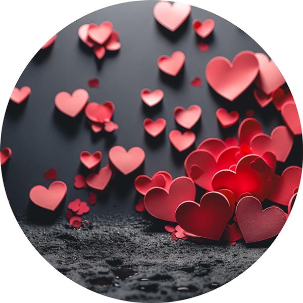 پوستر دیواری طرح قلب‌های سه بعدی قرمز و صورتی روی زمینه تیره مناسب اتاق خواب مستر و فروشگاه‌های هدیه