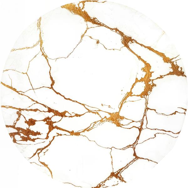 طرح دایره‌ای سنگ کوارتز سفید با ترک‌های طلایی درخشان برای چاپ روی بشقاب‌های دکوراتیو و ساعت دیواری