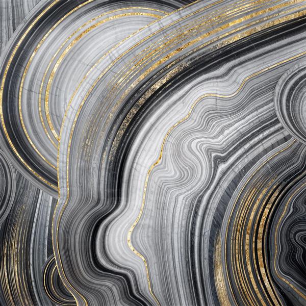 پوستر دیواری مدرن طرح ژئود و سنگ عقیق با خطوط طلایی منحنی ویژه سالن‌های زیبایی و دکوراسیون نئوکلاسیک