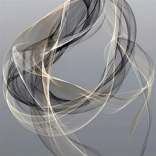 فیگور انتزاعی خطوط درهم‌تنیده دودی و طلایی در زمینه خاکستری جهت تولید پوستر دیواری مینیمال اتاق خواب و سالن‌های کنفرانس