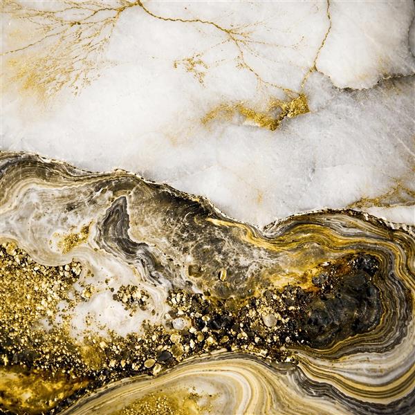 بافت مجلل سنگ کوارتز با کریستال‌های طلایی و سفید مناسب چاپ پوستر سه بعدی و بین‌کابینتی لوکس