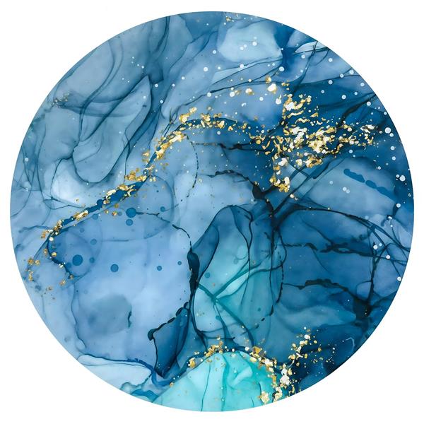 طرح آبستره دایره‌ای با تم اقیانوسی و رگه‌های طلایی لوکس مناسب برای پوستر دیواری لابی هتل و قاب دکوراتیو سالن پذیرایی