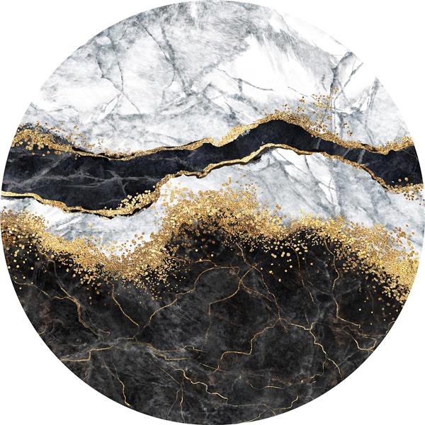 تابلو گرد مدرن طرح ژئود مرمر سیاه و سفید با لایه طلایی درخشان برای دکوراسیون داخلی مینیمال