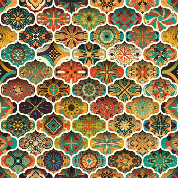 طرح کاشی‌کاری مراکشی رنگارنگ و پترن سنتی اسلیمی برای دیوار آشپزخانه، بین کابینتی و سرویس بهداشتی