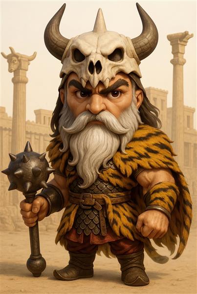 رستم دستان پهلوان نامدار با کلاهخود دیو سپید و گرز به سبک کارتونی و بامزه شاهنامه ویژه چاپ پوستر دیواری و تیشرت بچه گانه