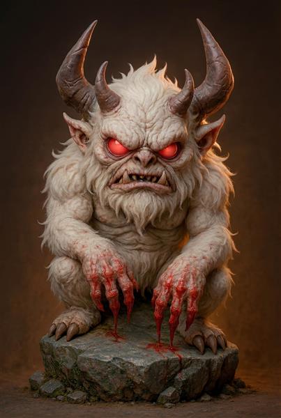 دیو سپید بزرگ با شاخ و دندان‌های تیز مدل کارتونی و فانتزی شاهنامه برای اتاق بازی و تم ترسناک