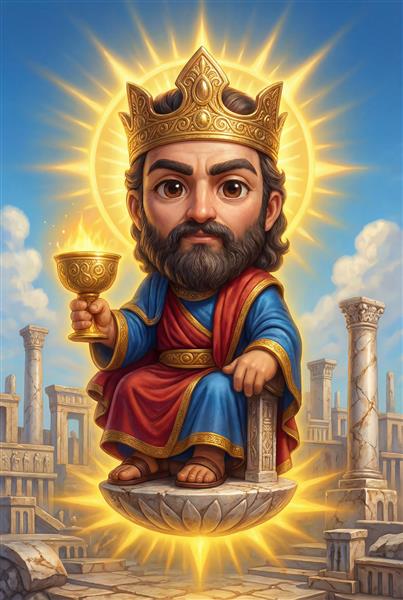 جمشید پادشاه اساطیری با جام جهان‌نما طرح کارتونی شاهنامه مناسب دیوار پشت تلویزیون و لابی