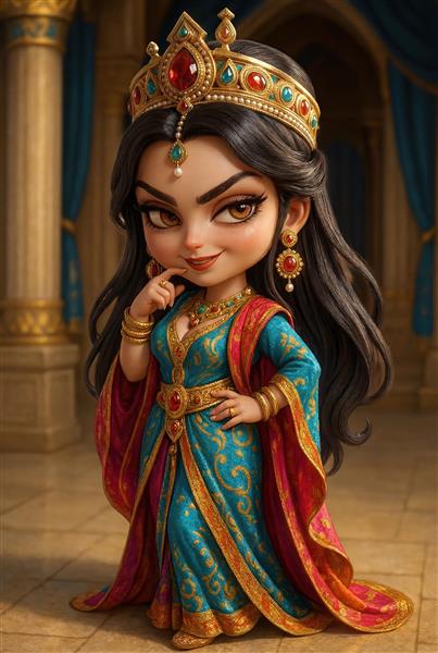 سودابه بانو با جواهرات قیمتی در قصر سلطنتی مدل کارتونی شاهنامه برای دکوراسیون اتاق خانم‌ها