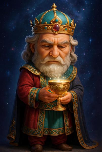 کی‌خسرو با جام درخشان در میان ستاره‌ها طرح فانتزی و کارتونی شاهنامه برای پوستر اتاق خواب