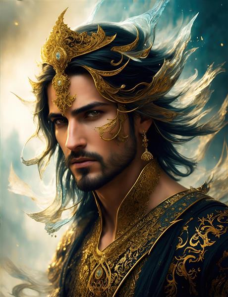 پوستر دیواری لوکس طرح پادشاه اساطیری با جزئیات طلایی خیره‌کننده مناسب برای پذیرایی و بالای تخت خواب در اتاق مستر