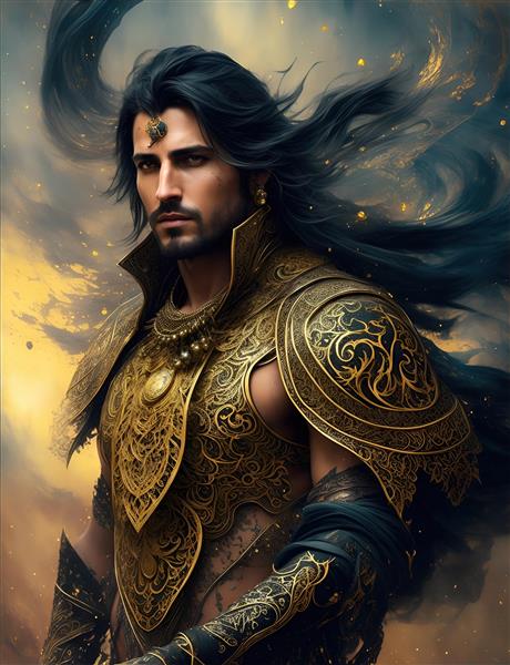 پرتره پادشاه جوان با جزئیات نقره‌ای و طلایی خیره‌کننده مناسب برای تابلوهای تزئینی و دکوراسیون کلاسیک